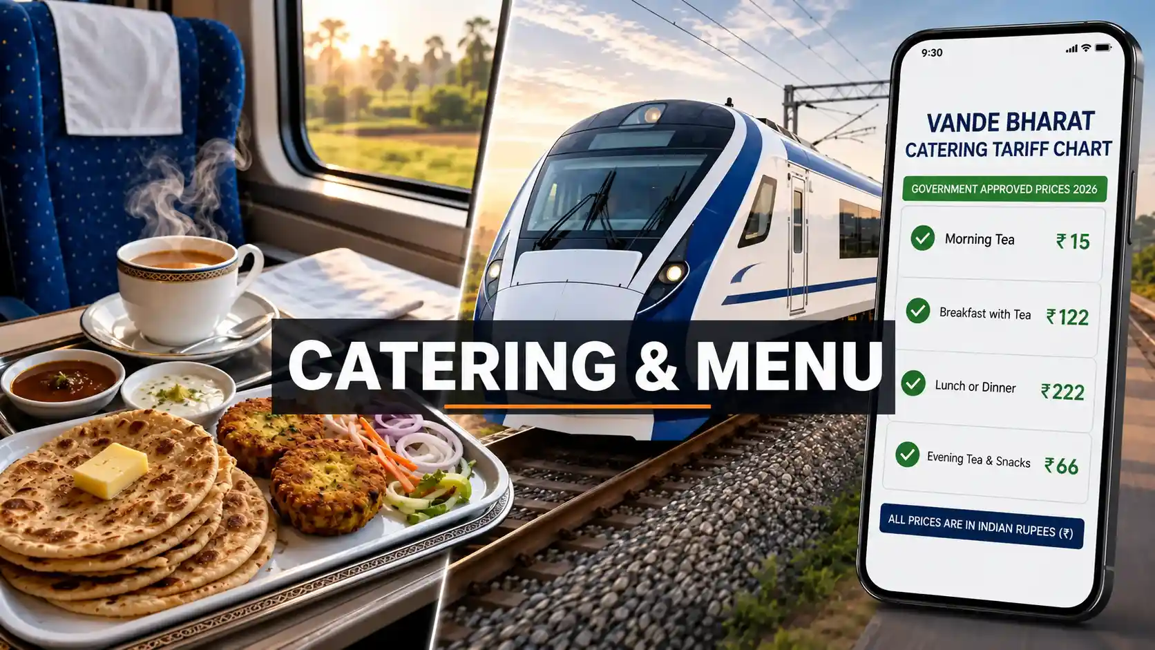 Vande Bharat Express food menu and catering charges 2026 - CC vs EC